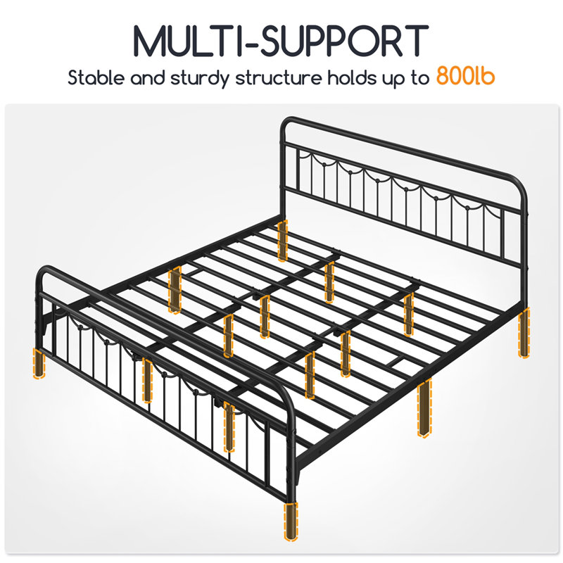 Laurel Foundry Modern Farmhouse Dravin Metal Bed Frame with Vintage Headboard and Footboard
